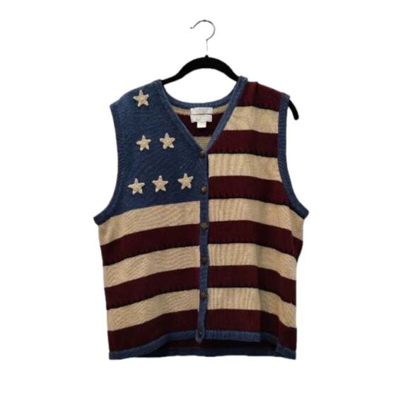 Christopher & Banks American Flag knit button front vest - Picture 1 of 5